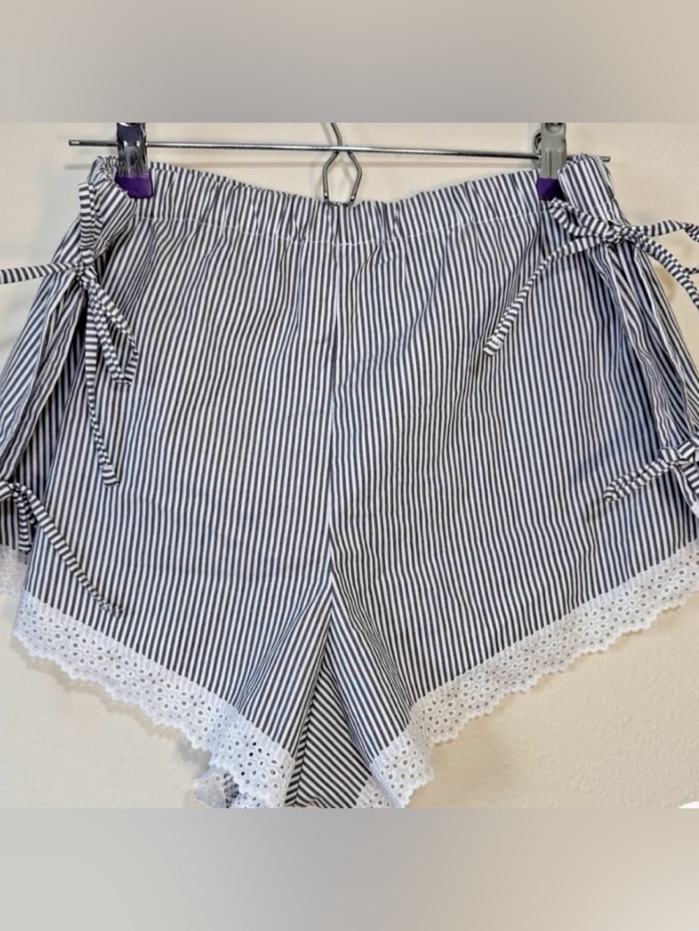 Colsie Striped Lace-Trim Sleep Shorts - Navy & White
